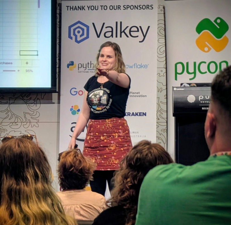 Renee Noble presenting a technical talk at PyCon AU